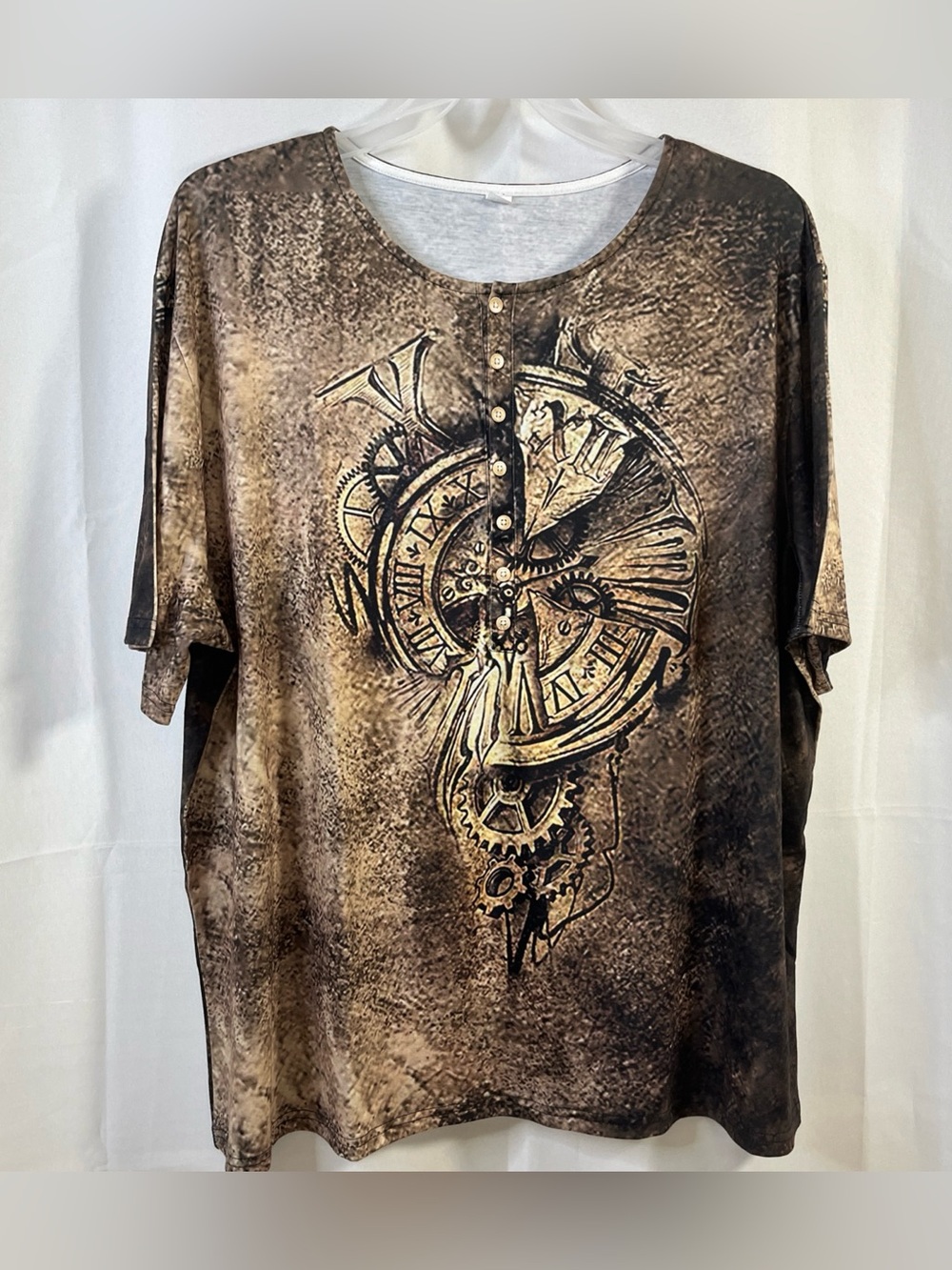 Y2k  Men's Navigator Time Piece Graphic Design Crewneck  Button Tee Shirt 4XL